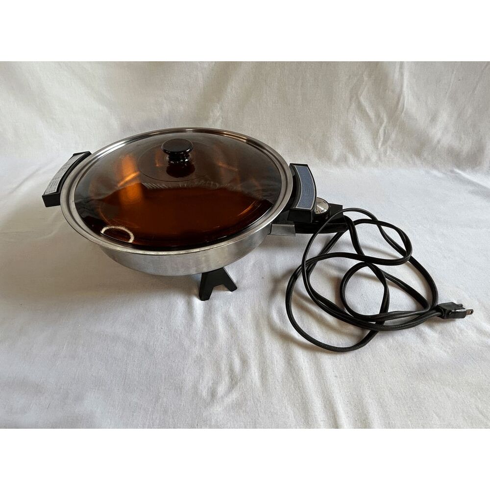 Vintage Webalco Stainless Steel Electric Skillet, Glass Lid, Tested, USA Made